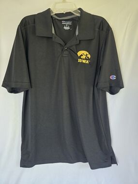 Champion Black Polo with Yellow Iowa Hawkeyes Logo